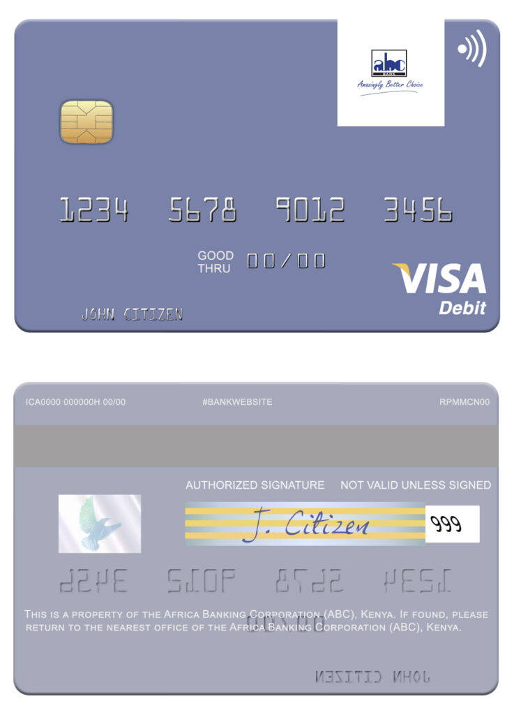Fillable Africa Banking Corporation (ABC) Kenya visa card Templates | Layer-Based PSD