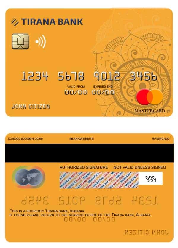 Editable Albania Tirana bank mastercard Templates in PSD Format