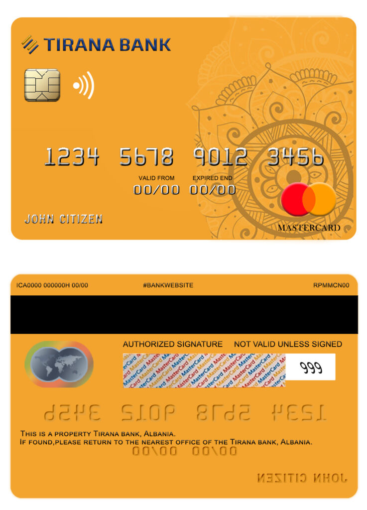 Editable Albania Tirana bank mastercard Templates in PSD Format