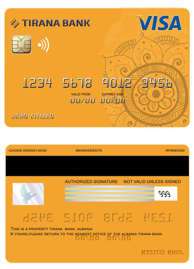 Fillable Albania Tirana bank visa card Templates | Layer-Based PSD