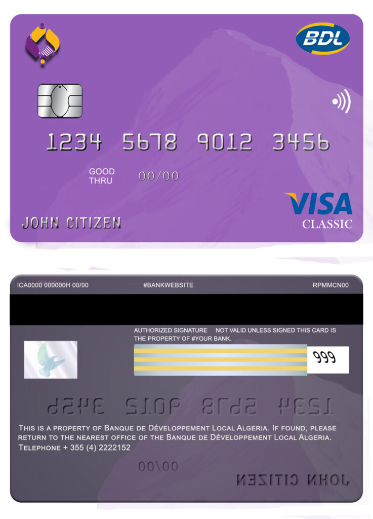 Fillable Algeria Banque de developement visa card Templates | Layer-Based PSD