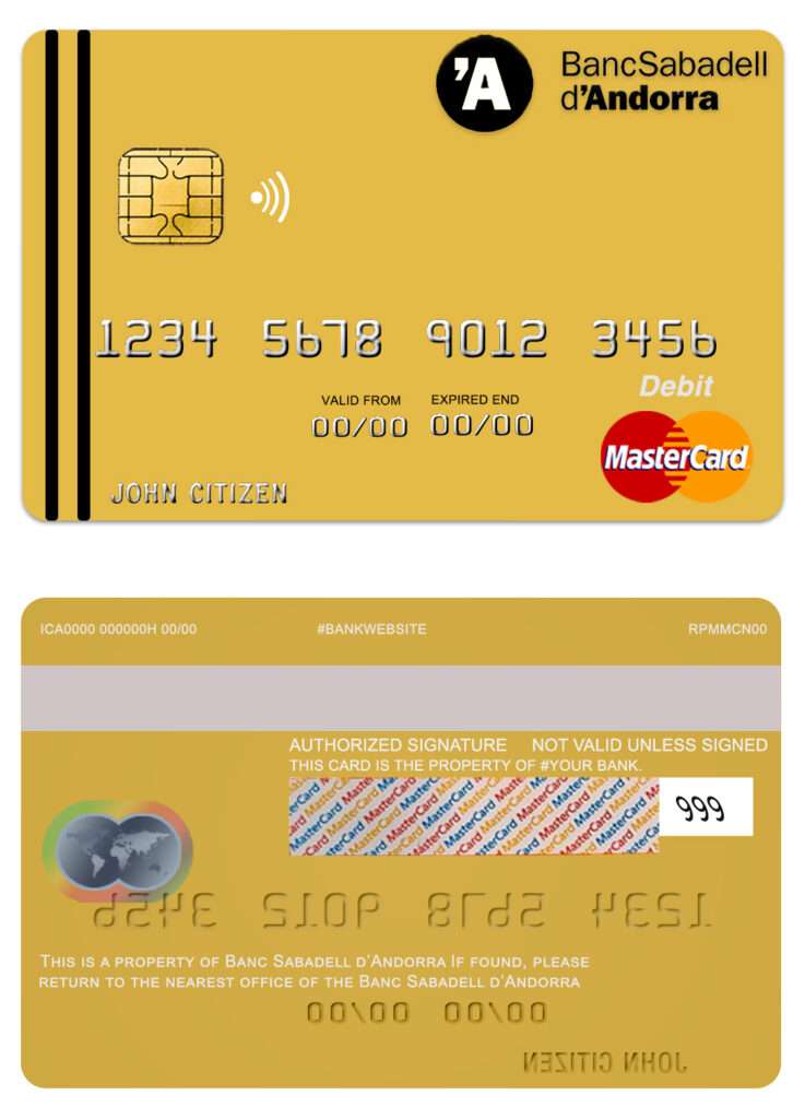 Editable Andorra Bank Sabadell mastercard Templates in PSD Format