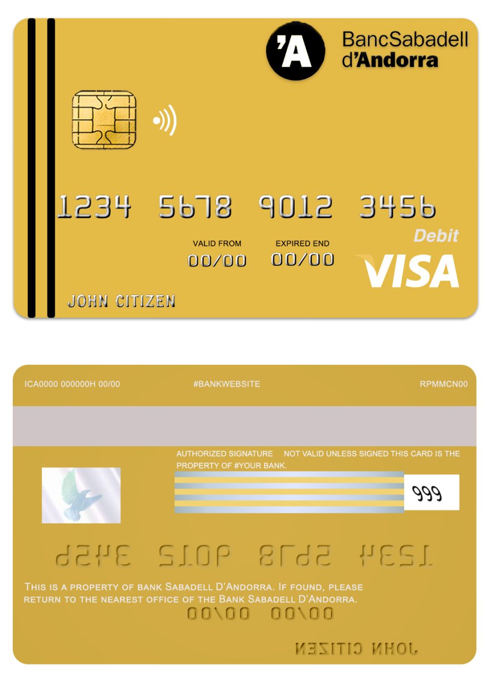 Editable Andorra Bank Sabadell visa card debit card Templates in PSD Format