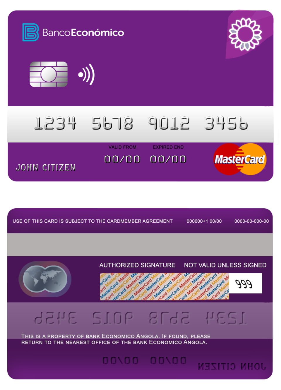 Fillable Angola Bank Economio mastercard Templates | Layer-Based PSD