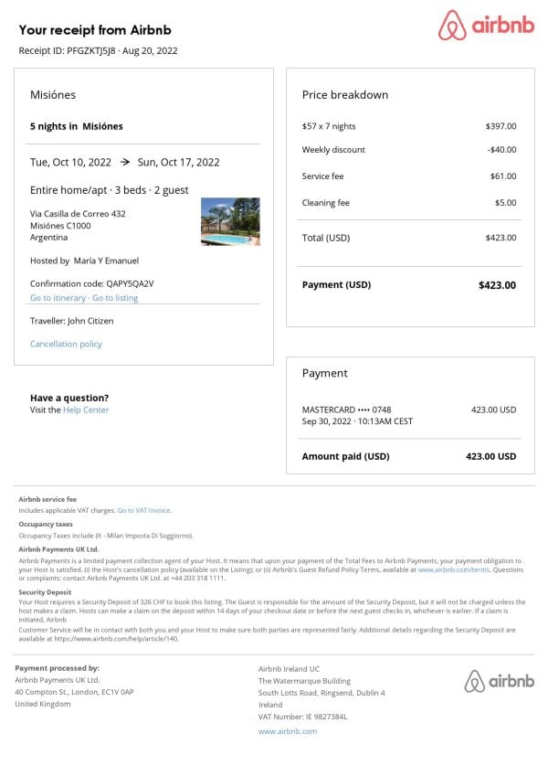 Editable Argentina Hotel Booking Form Template | Fillable PDF