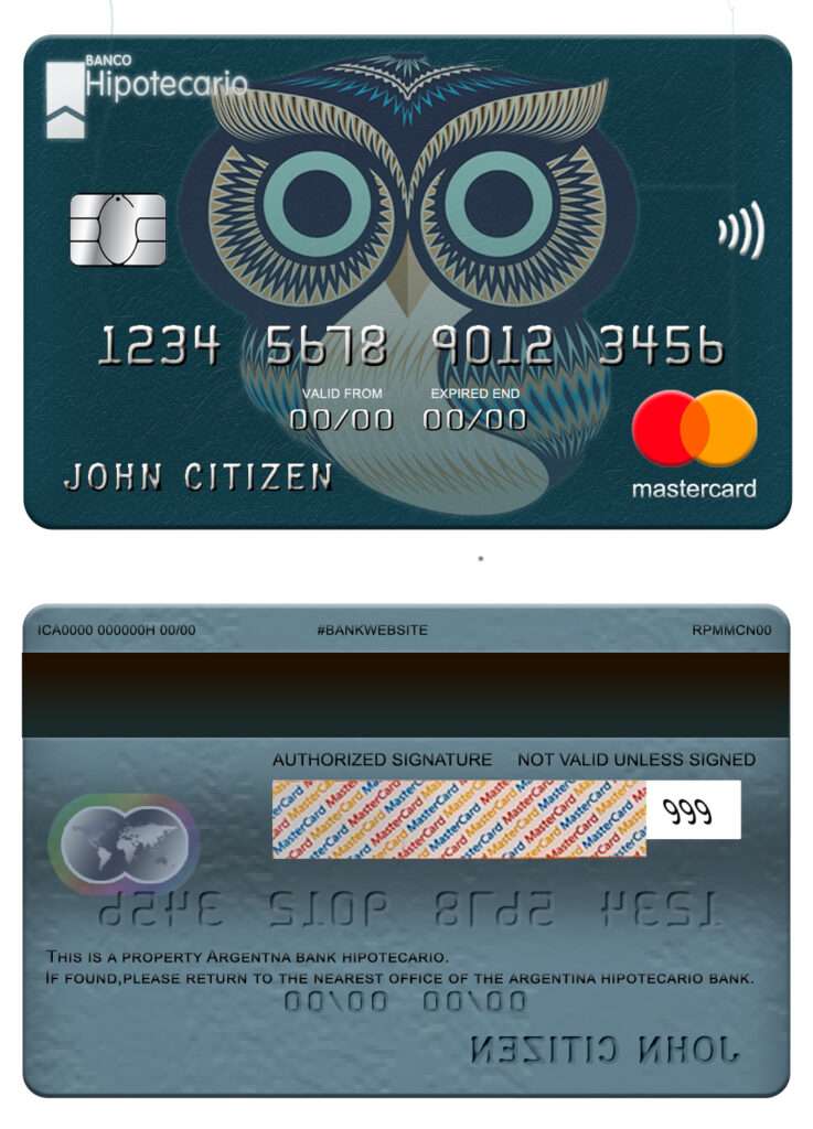 Editable Argentina Hipotecario bank mastercard Templates in PSD Format