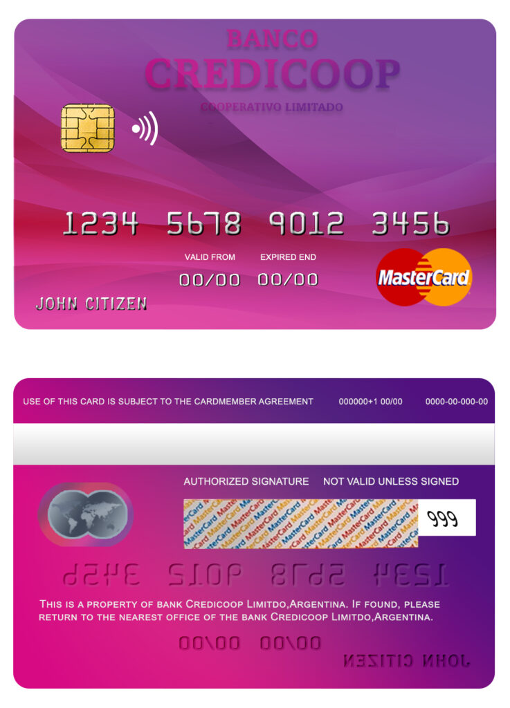 Editable Argentina bank Credicoop bank mastercard credit card