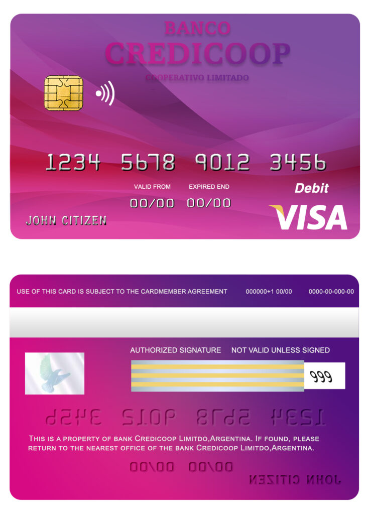 Fillable Argentina bank Credicoop bank visa credit card Templates | Layer-Based PSD