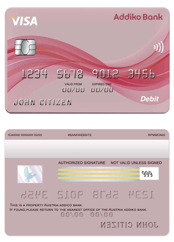 Fillable Austria Addiko bank visa card Templates | Layer-Based PSD