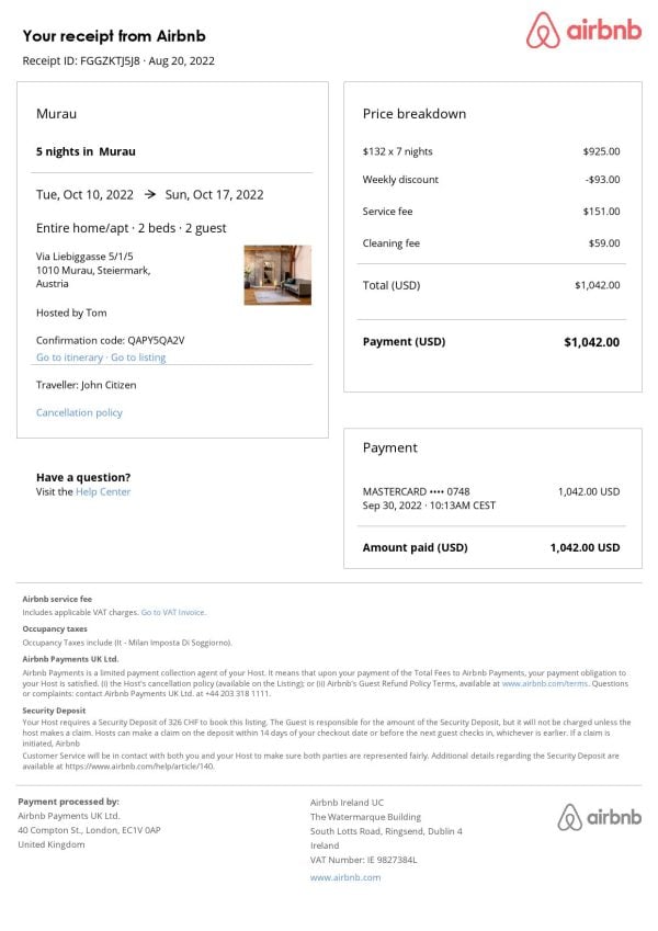 Editable Austria Hotel Booking Form Template | Fillable PDF