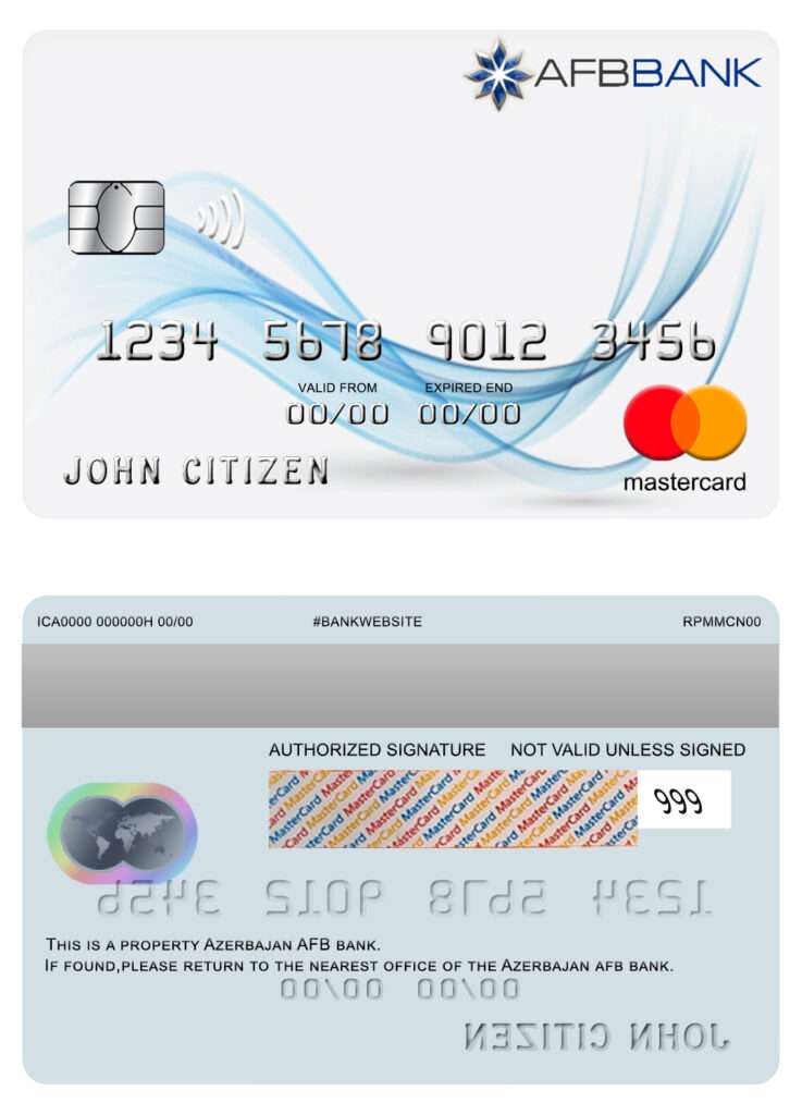 Fillable Azerbaijan AFB bank mastercard Templates | Layer-Based PSD