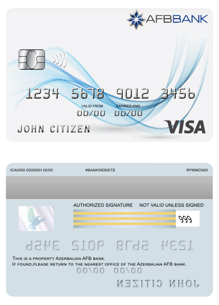 Fillable Azerbaijan AFB bank visa card Templates | Layer-Based PSD