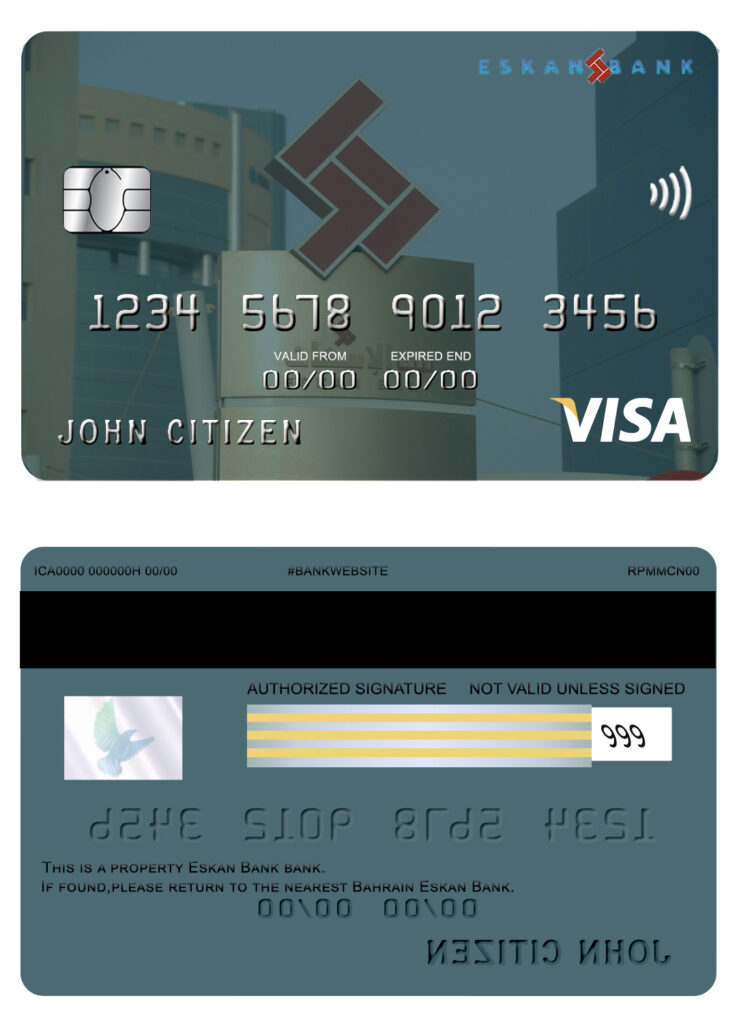 Editable Bahrain Eskan bank visa card Templates in PSD Format