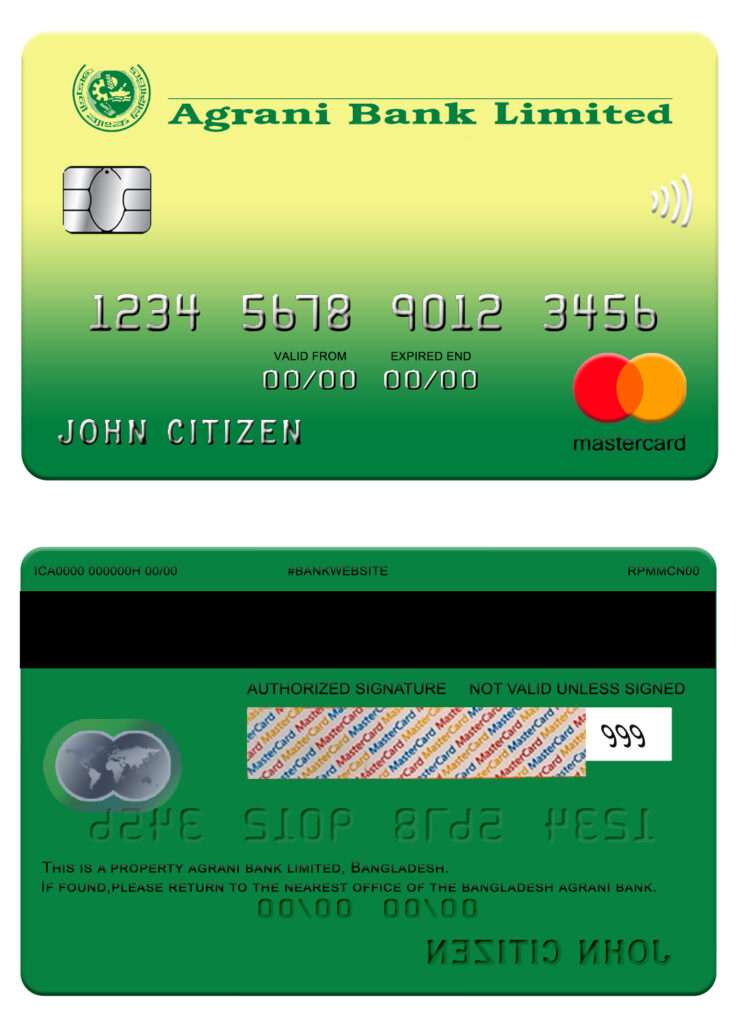 Editable Bangladesh Agrani bank mastercard Templates