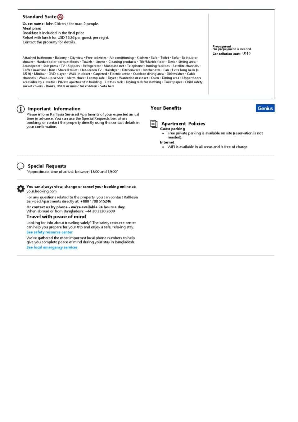 Editable Bangladesh Hotel Booking Form Template | Fillable PDF