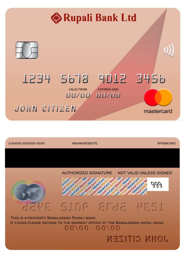 Fillable Bangladesh Rupali bank mastercard Templates | Layer-Based PSD