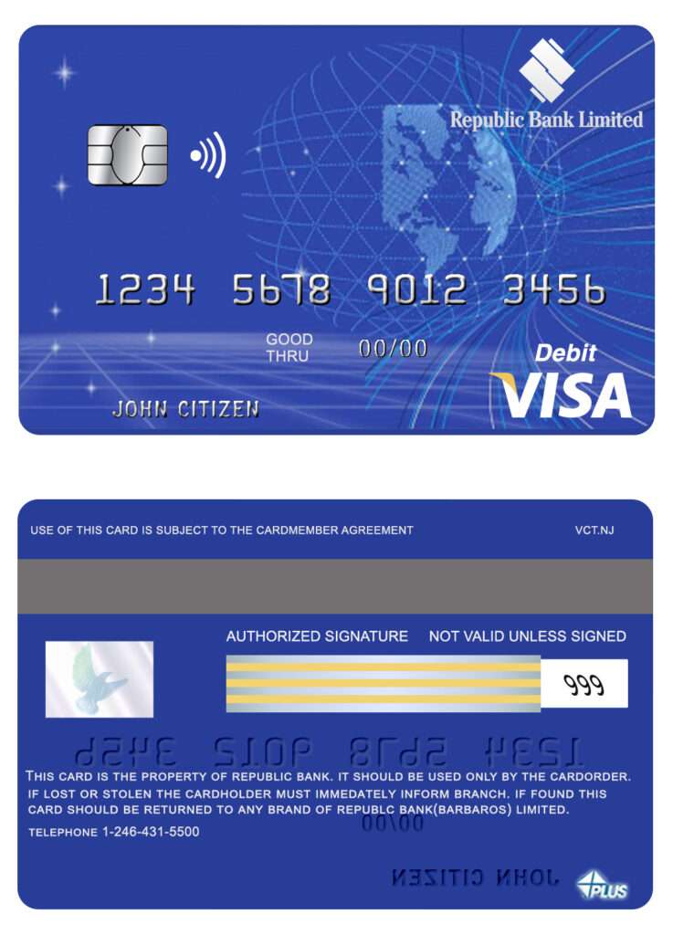 Fillable Barbados Republic Bank visa card Templates | Layer-Based PSD