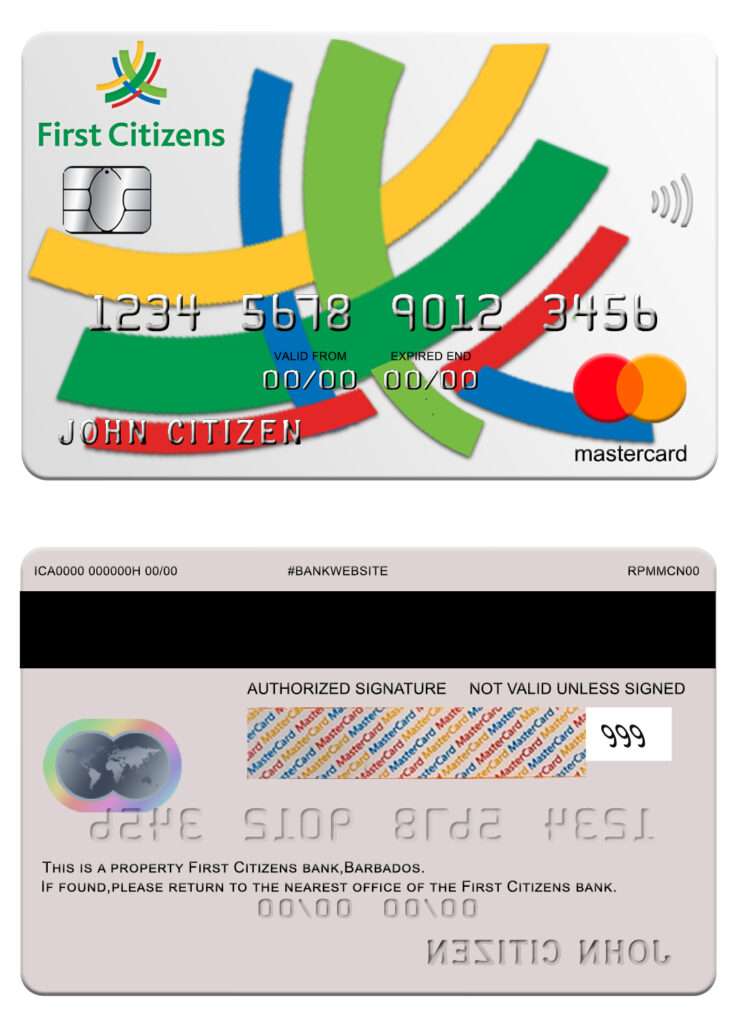Editable Barbados first Citizens bank mastercard Templates