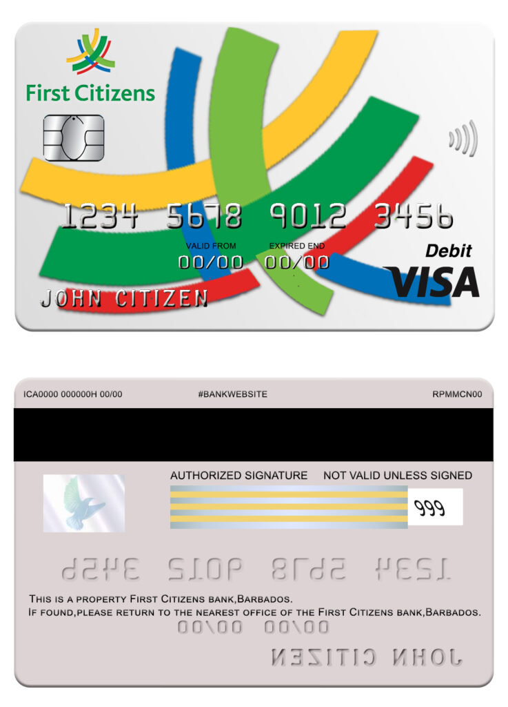 Editable Barbados first Citizens bank visa card Templates