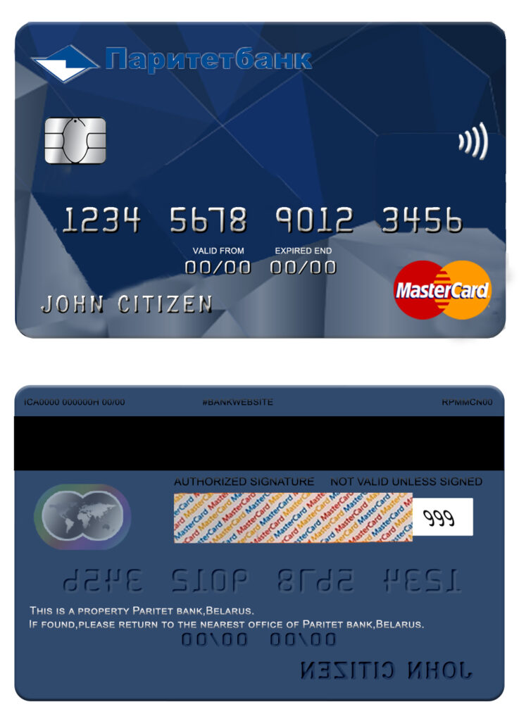 Editable Belarus Paritet bank mastercard Templates in PSD Format