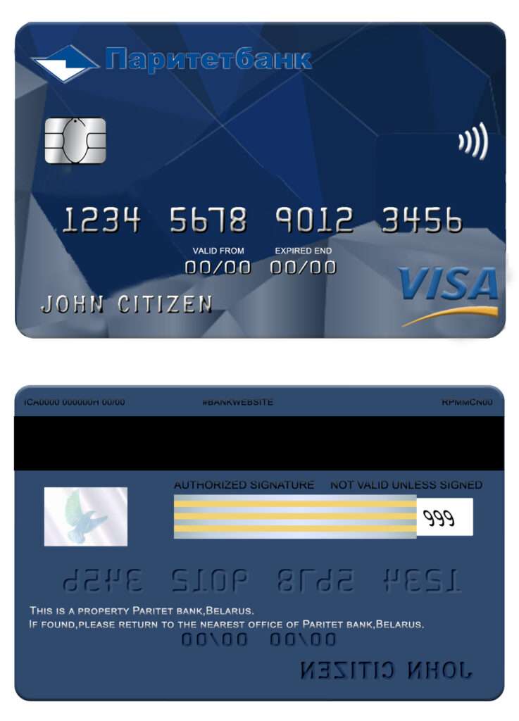 Fillable Belarus Paritet bank visa card Templates | Layer-Based PSD