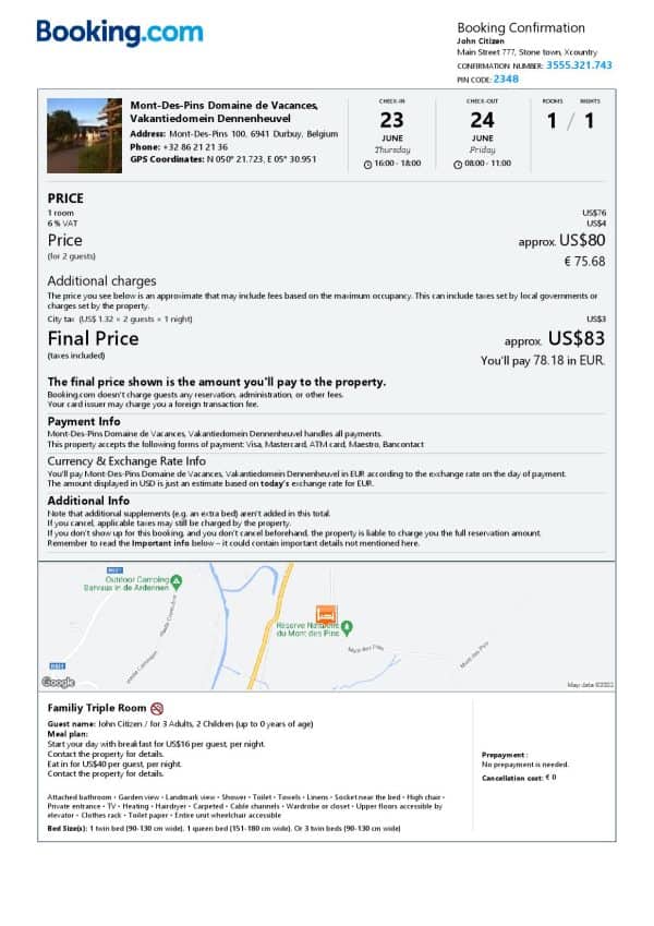 Editable Belgium Hotel Booking Form Template | Fillable PDF