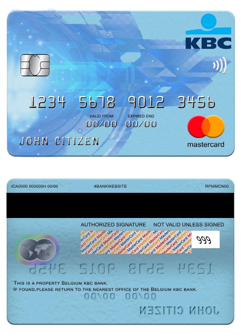 Editable Belgium KBC bank mastercard Templates in PSD Format