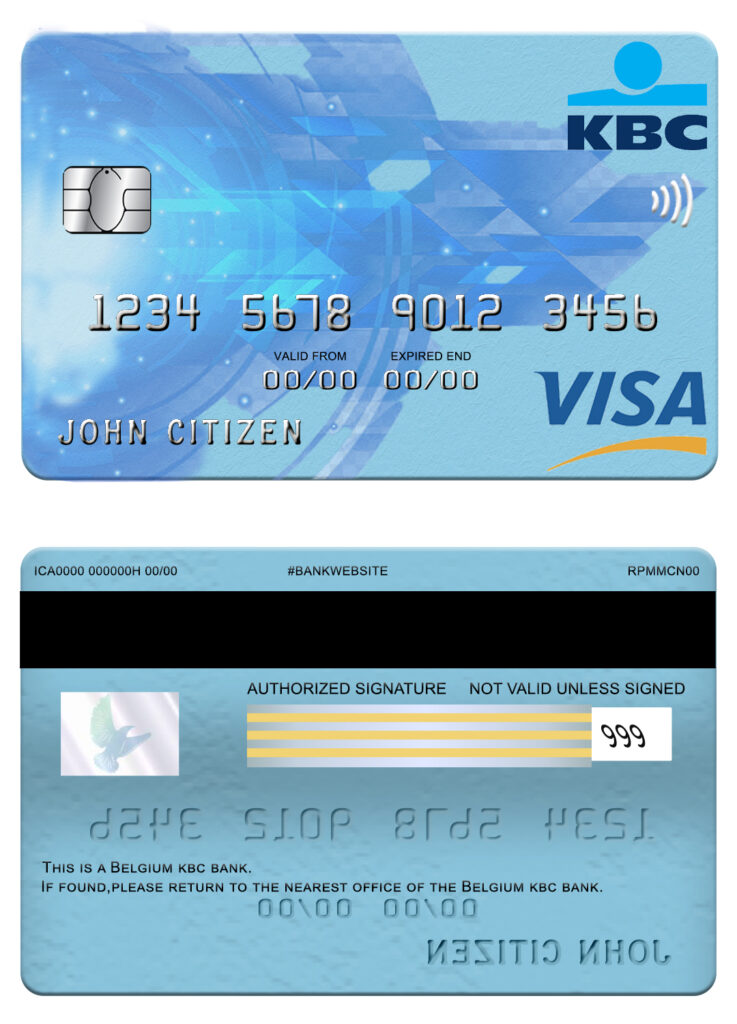 Fillable Belgium KBC bank visa card Templates | Layer-Based PSD