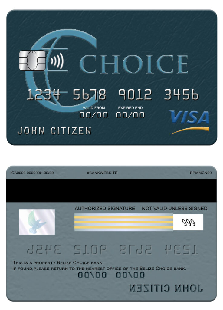 Editable Belize Choice bank visa card Templates in PSD Format