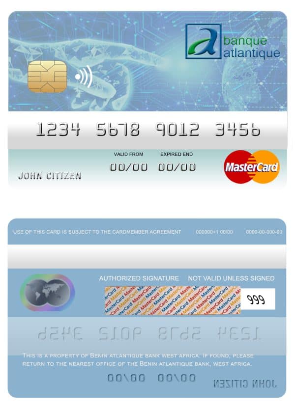 Fillable Benin Atlantique bank mastercard Templates | Layer-Based PSD