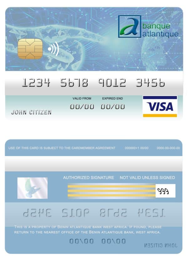 Editable Benin Atlantique bank visa card Templates in PSD Format