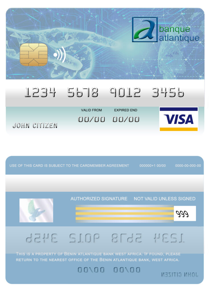 Editable Benin Atlantique bank visa card Templates