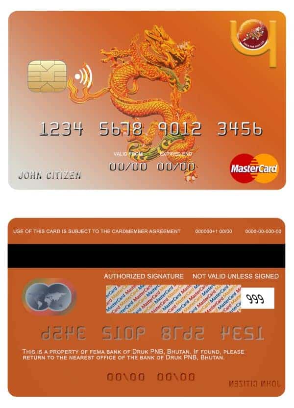 Fillable Bhutan Druk PNB bank mastercard Templates | Layer-Based PSD