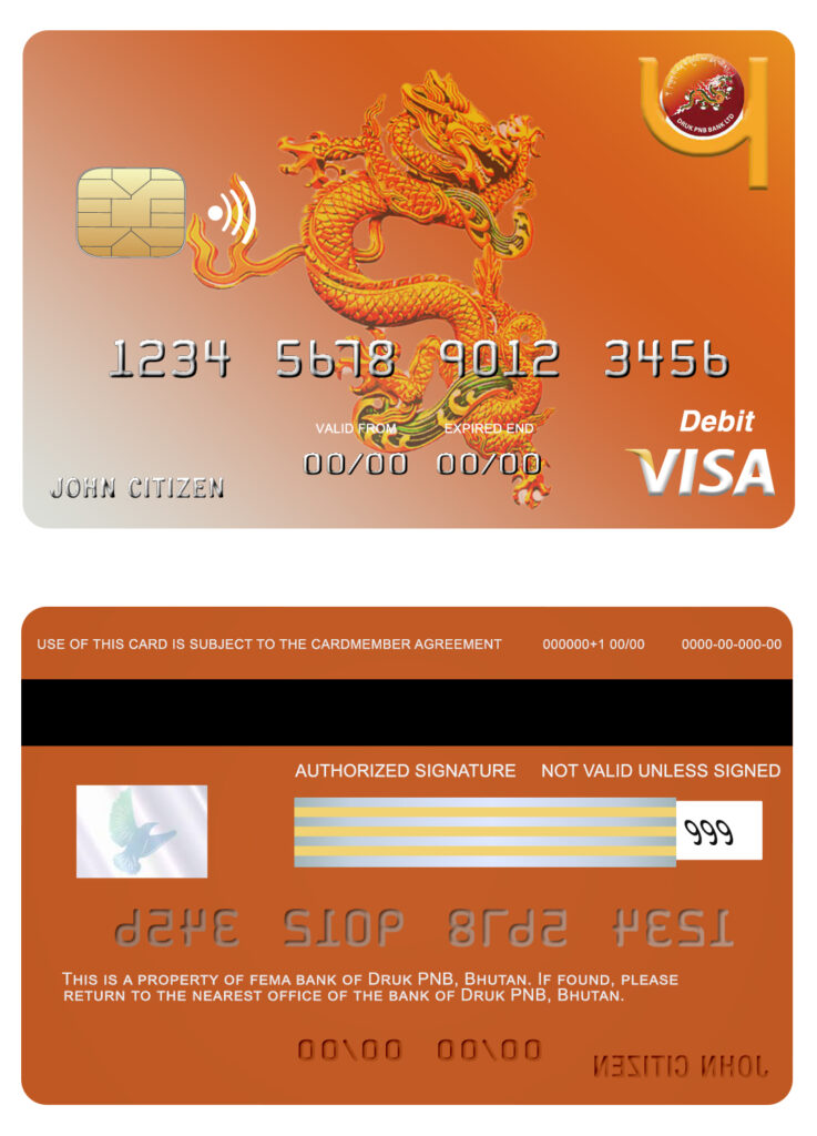 Editable Bhutan Druk PNB bank visa card Templates in PSD Format