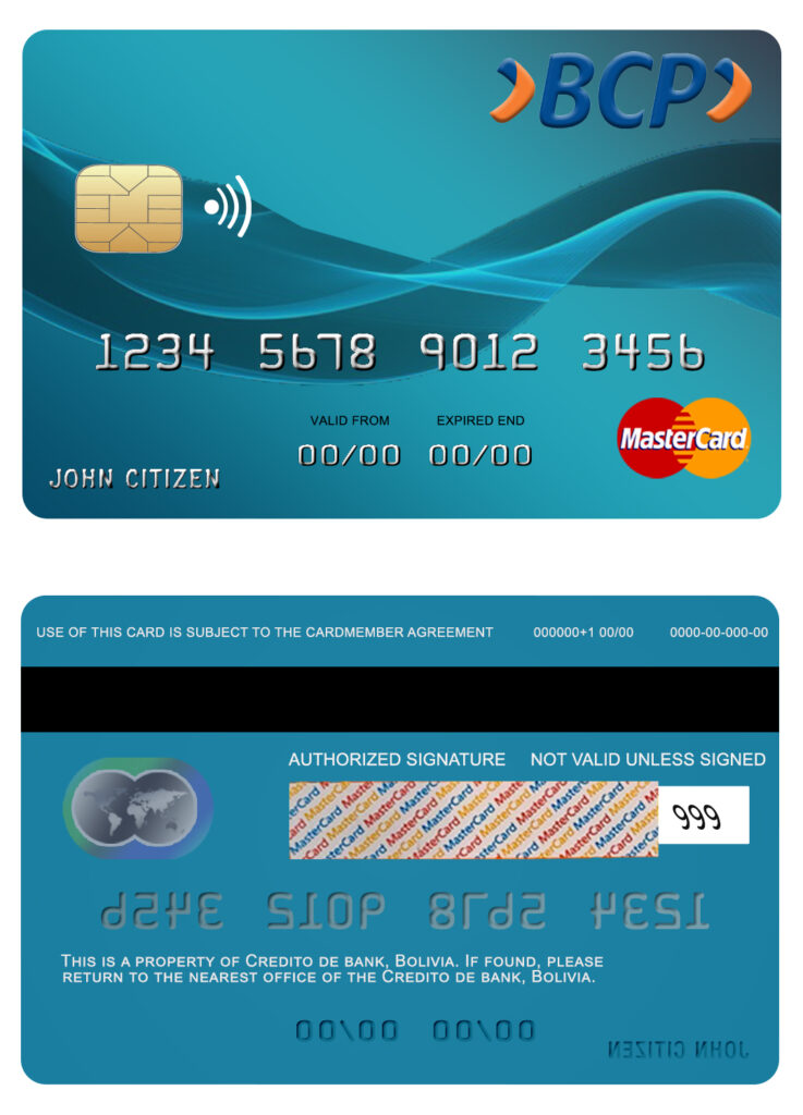 Fillable Bolivia Credito bank mastercard Templates | Layer-Based PSD