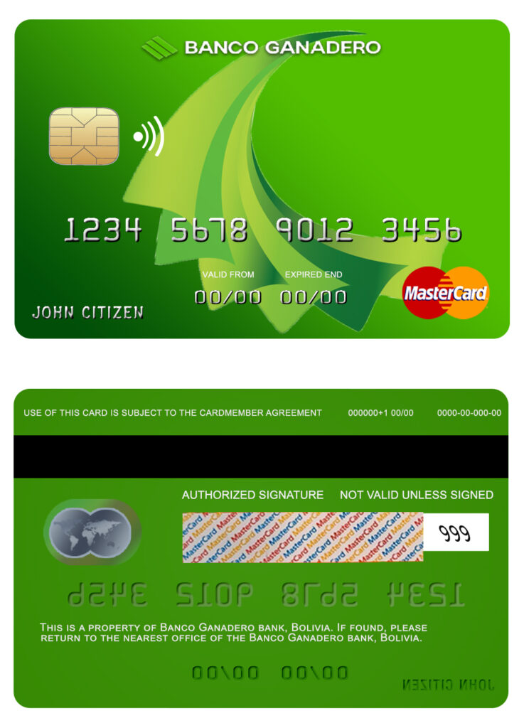 Fillable Bolivia Ganadero bank mastercard Templates | Layer-Based PSD