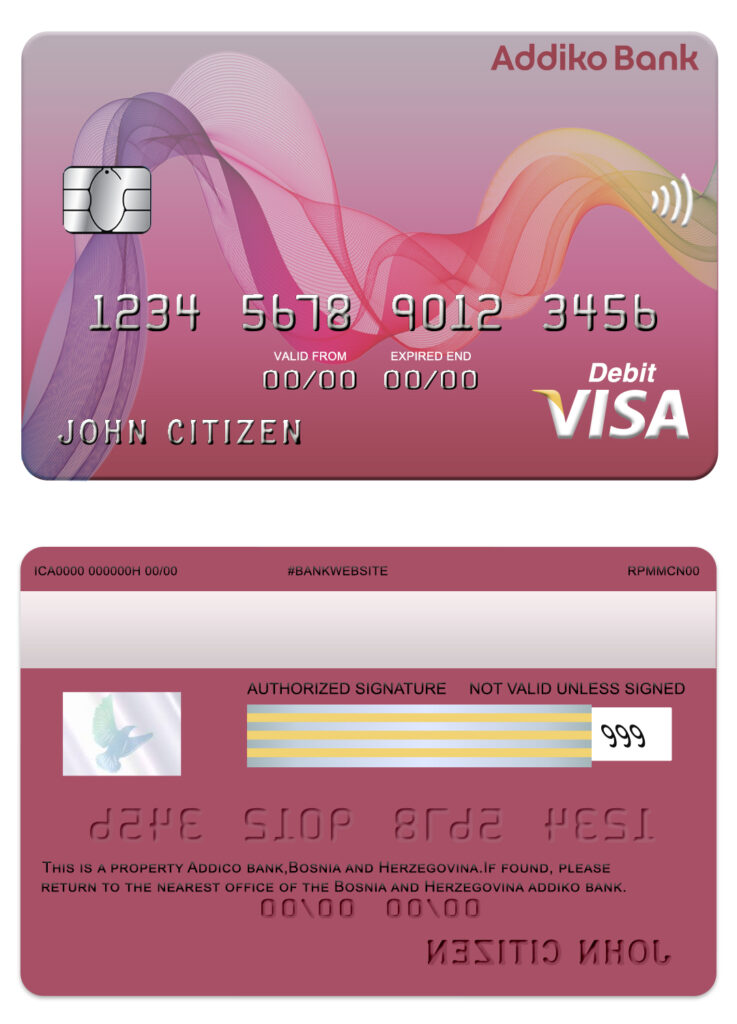 Editable Bosnia and Herzegovina Addiko bank visa card Templates in PSD Format