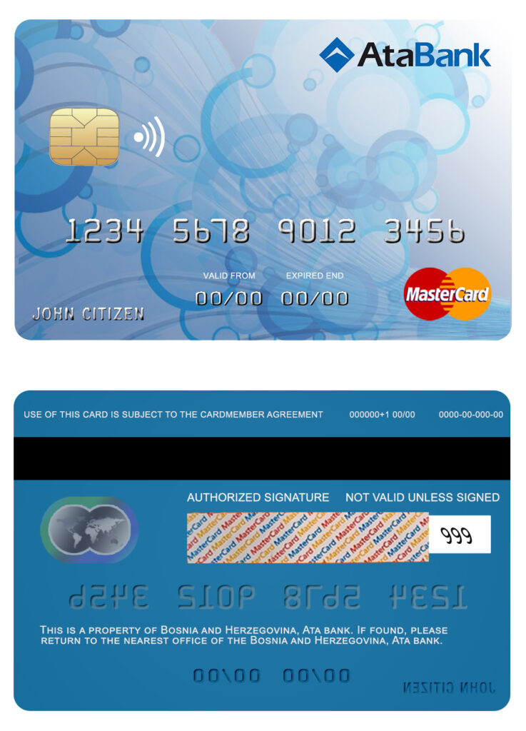 Fillable Bosnia and Herzegovina Ata bank mastercard Templates | Layer-Based PSD