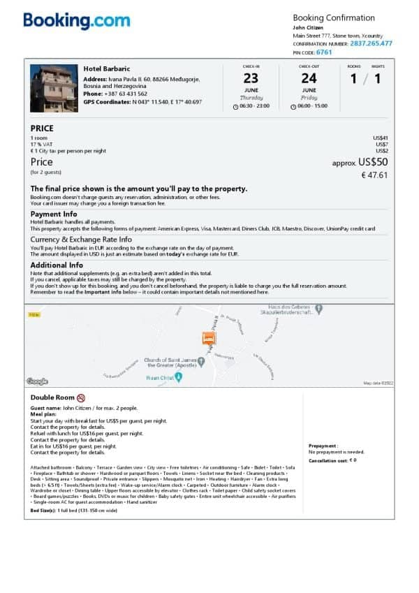 Editable Bosnia and Herzegovina Hotel Booking Form Template | Fillable PDF