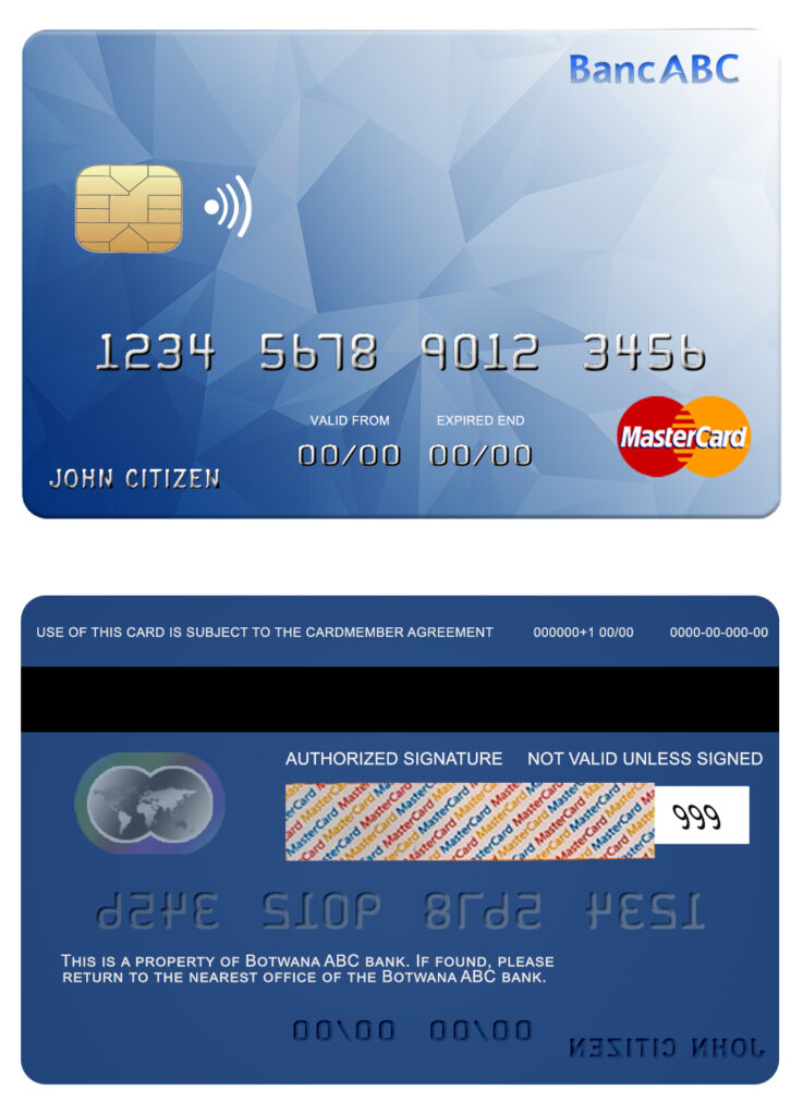 Fillable Bostwana ABC bank mastercard Templates | Layer-Based PSD