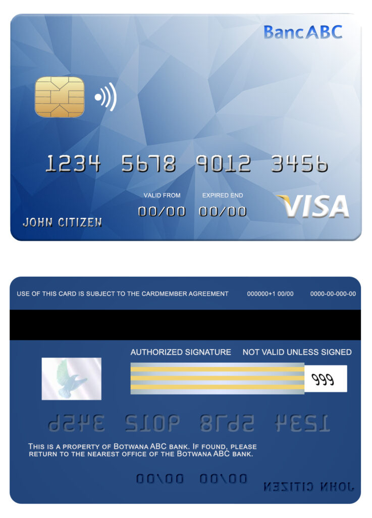 Editable Bostwana ABC bank visa card Templates
