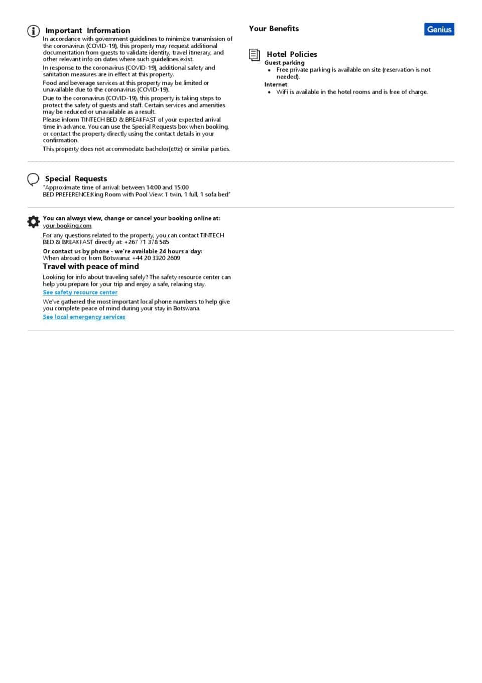 Editable Botswana Hotel Booking Form Template | Fillable PDF