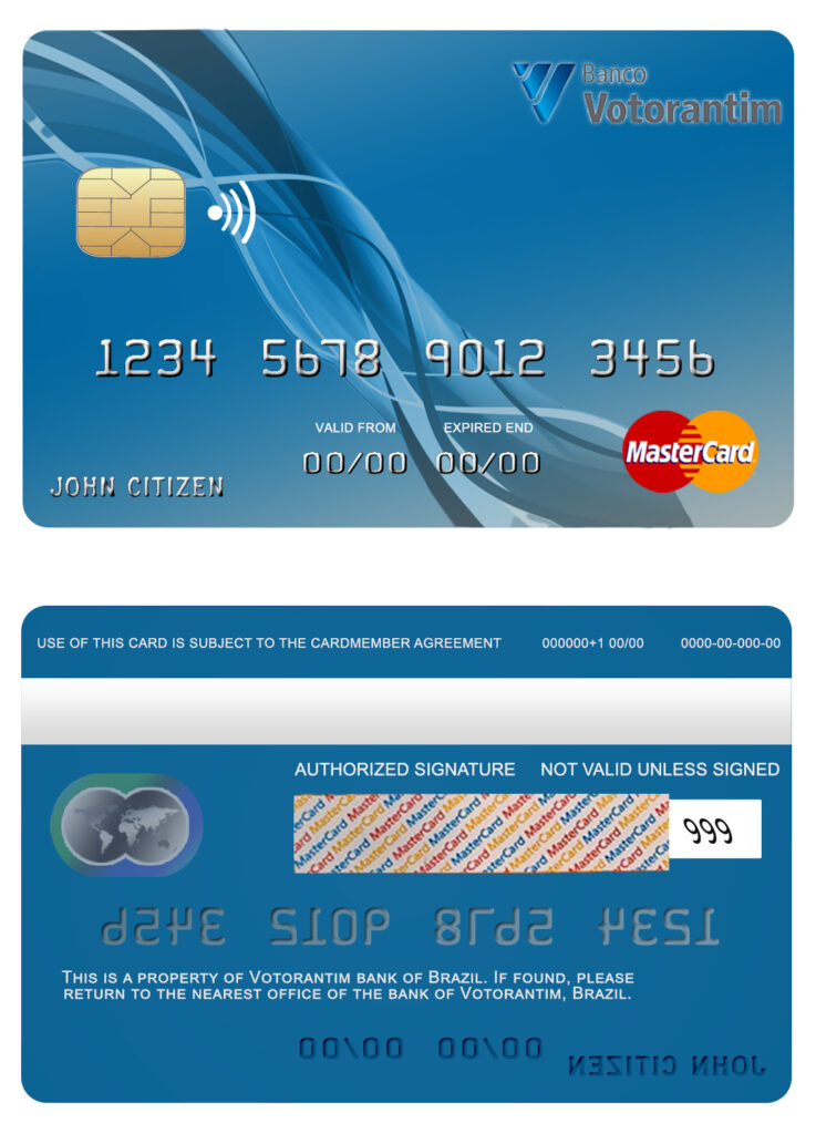 Fillable Brazil Votorantim bank mastercard credit card Templates | Layer-Based PSD