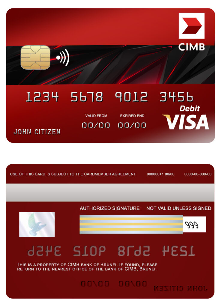 Editable Brunei CIMB Bank visa credit card Templates in PSD Format