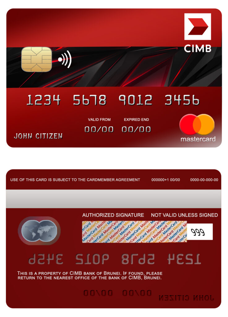 Fillable Brunei CIMB bank mastercard credit card Templates | Layer-Based PSD