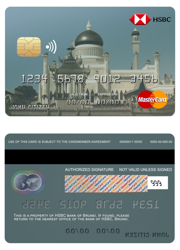 Editable Brunei HSBC bank mastercard credit card Templates in PSD Format