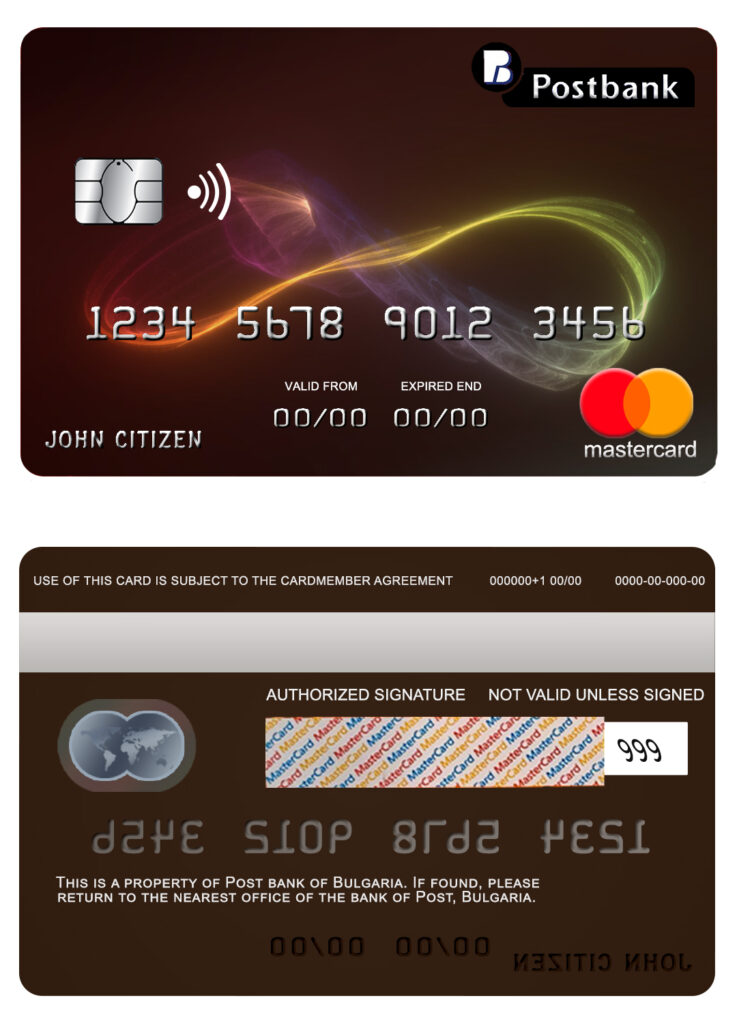 Editable Bulgaria Post Bank mastercard credit card Templates