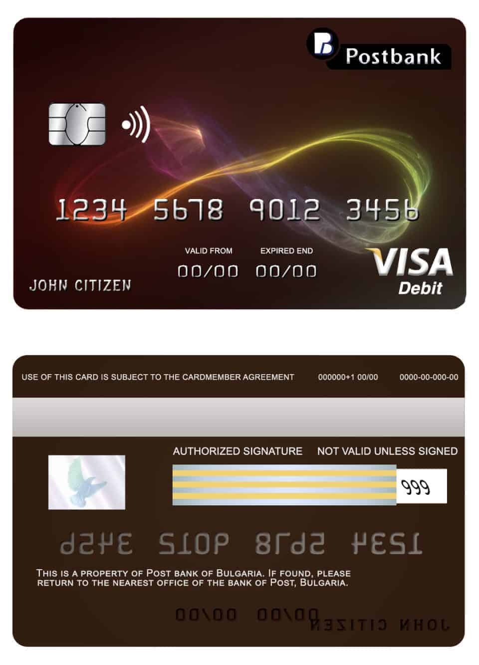 Fillable Bulgaria Post Bank visa credit card Templates | Layer-Based PSD