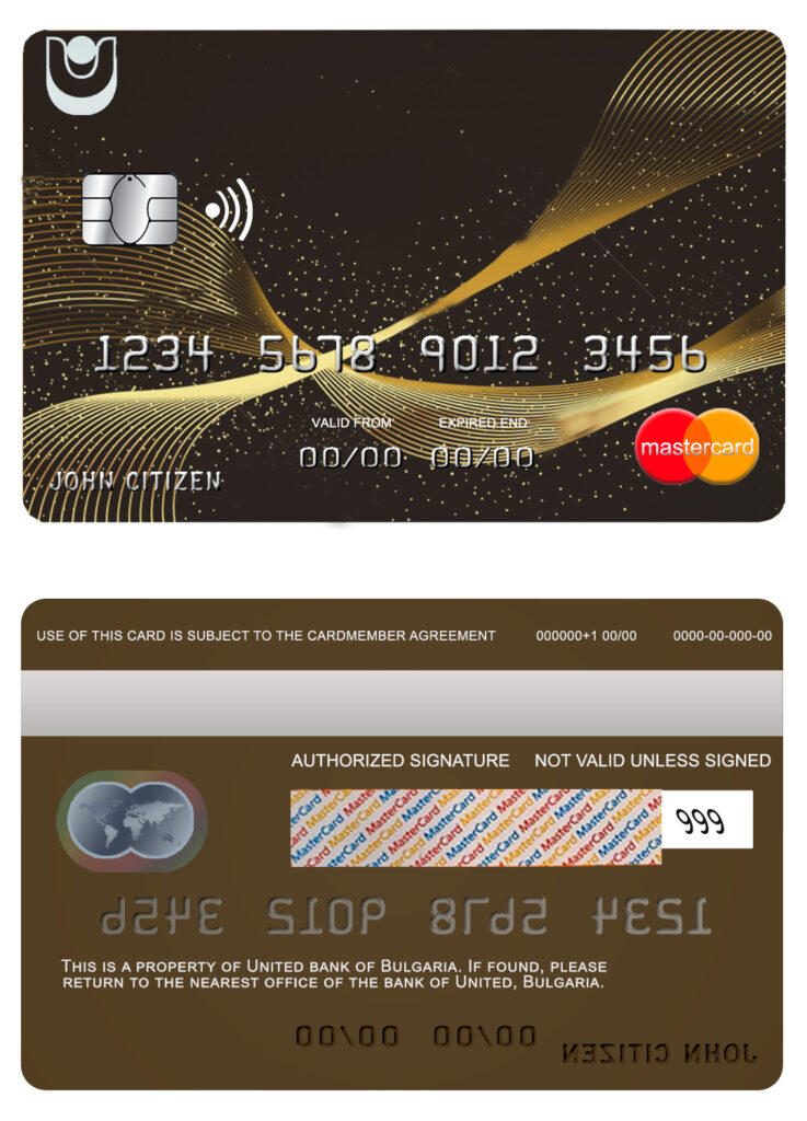 Fillable Bulgaria United Bank mastercard credit card Templates | Layer-Based PSD
