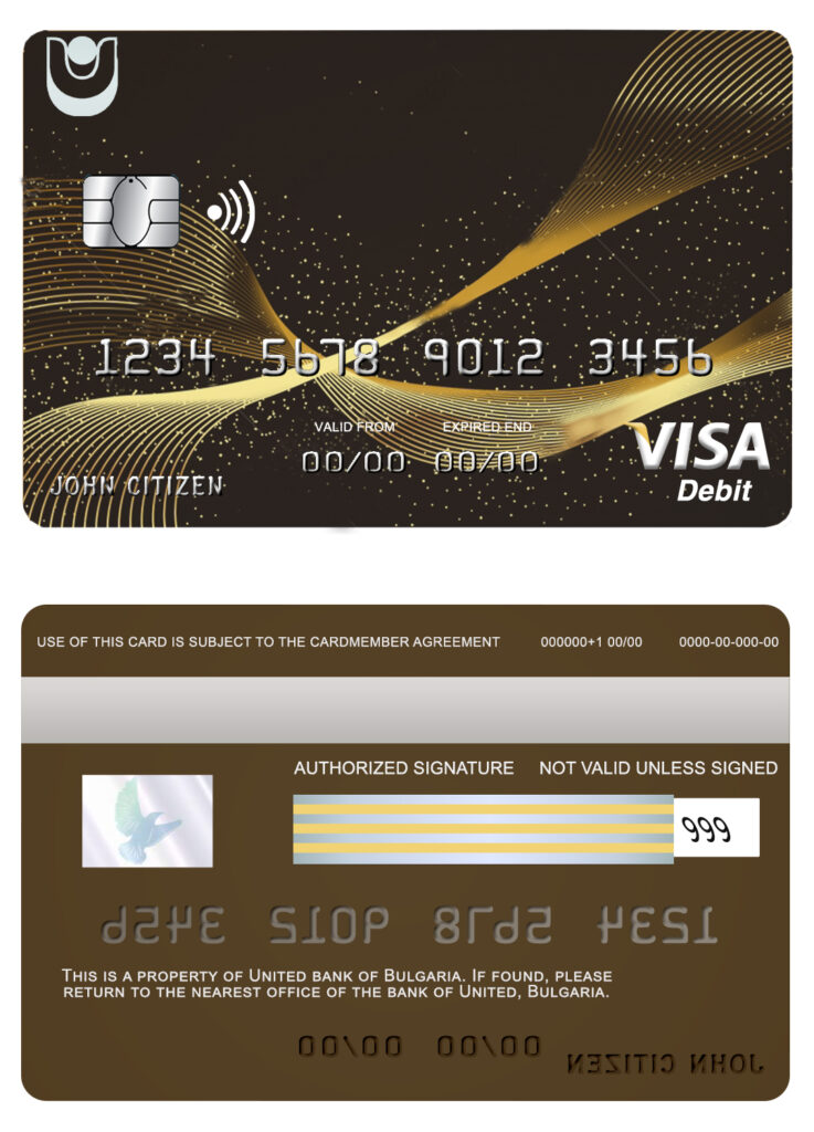 Editable Bulgaria United Bank visa credit card Templates in PSD Format